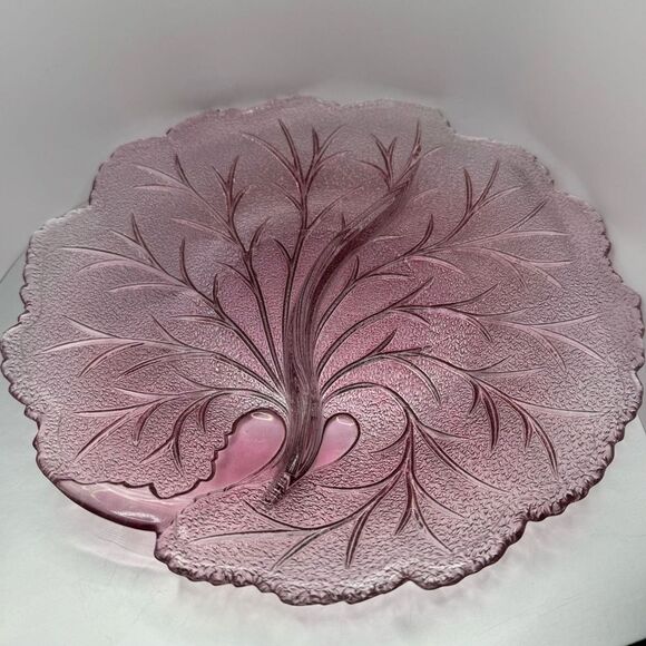 Vintage Indiana Glass Pink Divided Serving Plate — 10″ Mid-Century Glassware - Picture 1 of 4